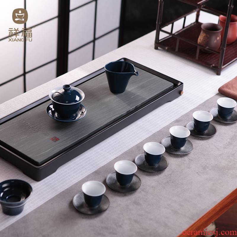 Auspicious blessing kung fu tea set household contracted tureen tea ceramic pot of a complete set of the sitting room of Chinese style tea gift box