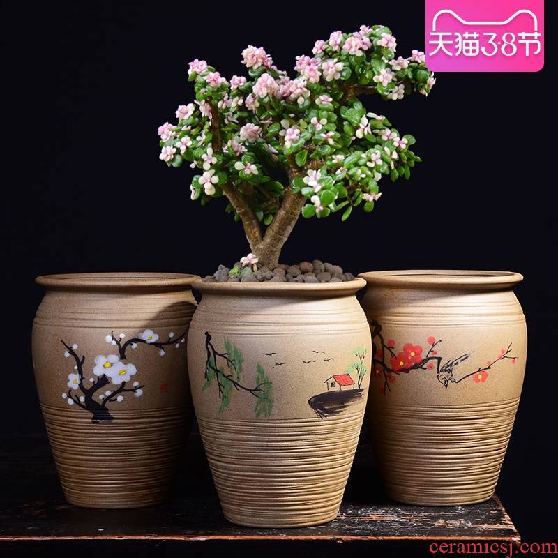 Special thick fleshy flower pot large old running the ceramic painting POTS high Lao - zhuang breathable clay painting creative mage basin