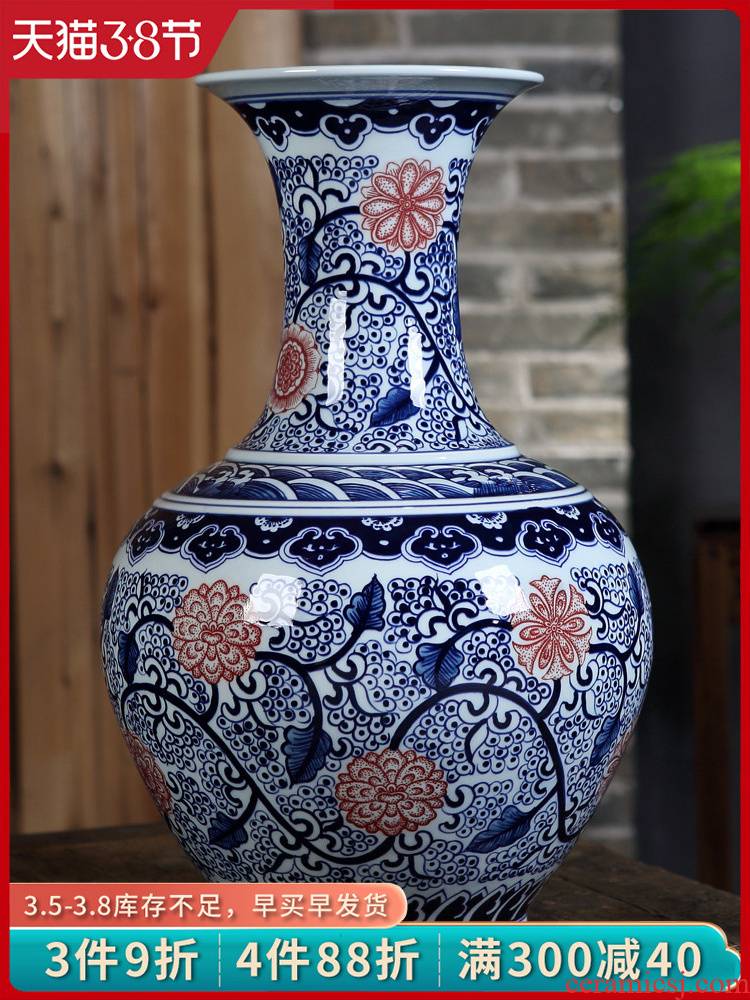 Antique blue and white porcelain of jingdezhen ceramics large vases, flower arrangement, Chinese style living room decoration crafts