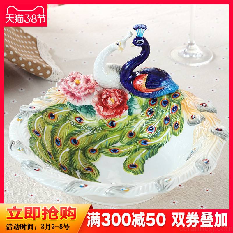 Creative European ceramic fruit bowl home sitting room tea table peacock compote furnishing articles marriage room decoration wedding gift