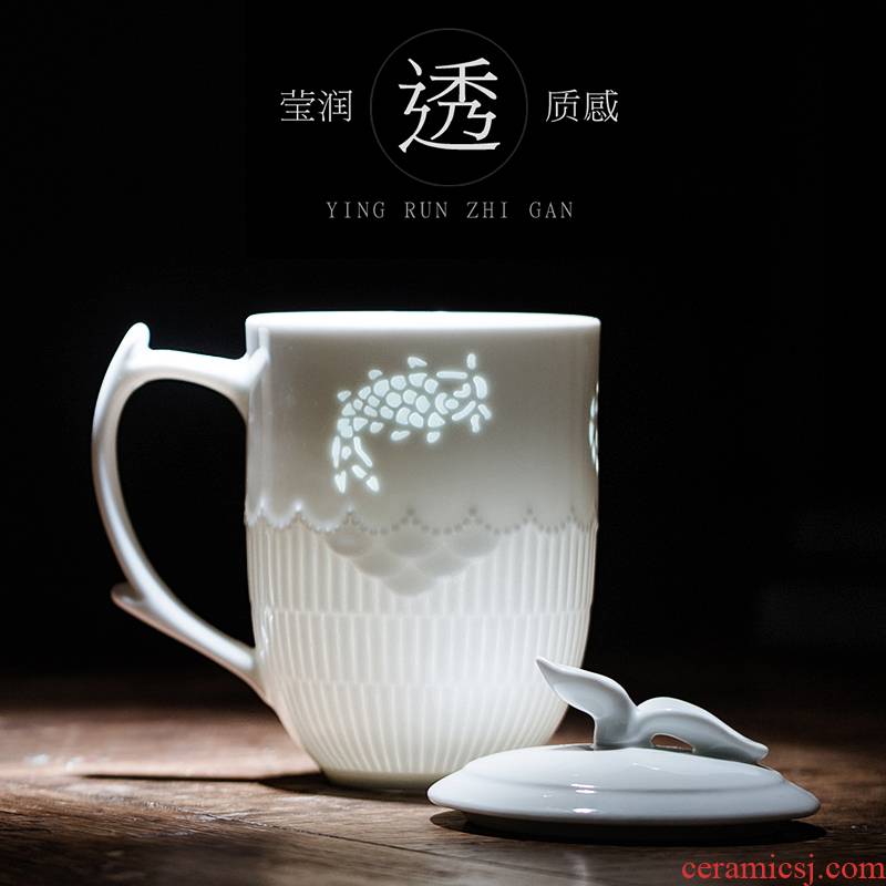 Jingdezhen ceramic cups lid mark a glass office make tea cup home child hollow out and exquisite porcelain cups