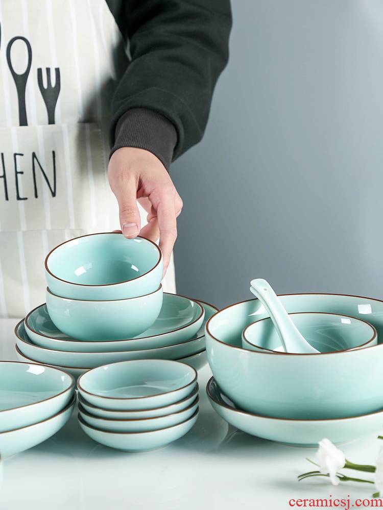 Longquan celadon tableware portfolio suit contracted household ceramic rice bowl dish dish dish vinegar northern wind dish soup bowl