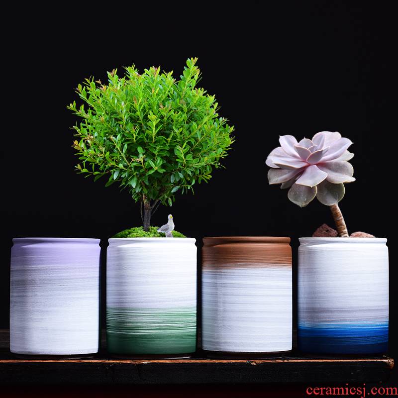 New Chinese style brilliantly coloured purple sand flowerpot ceramic meat more small basin of the old running in creative green plant home potted small air permeability