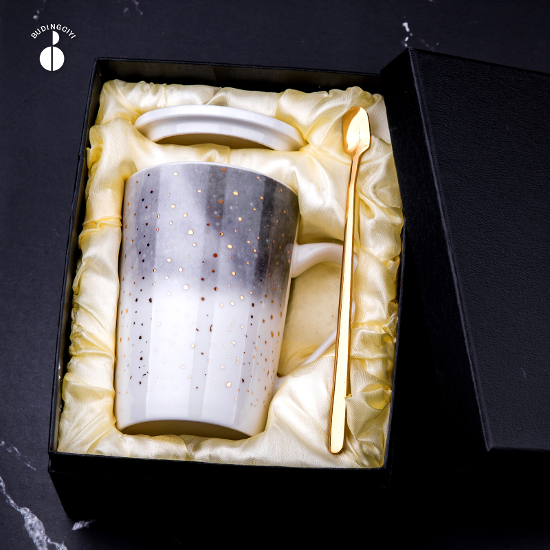 Creative ceramic cups with cover female spoon express keller tide male students household glass coffee cup gift boxes