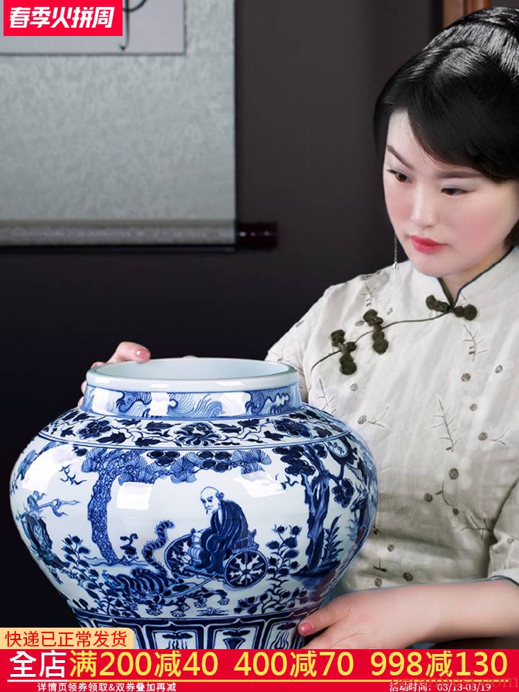 Jingdezhen porcelain vases, antique hand - made imitation of yuan blue and white guiguzi down big pot sitting room adornment is placed