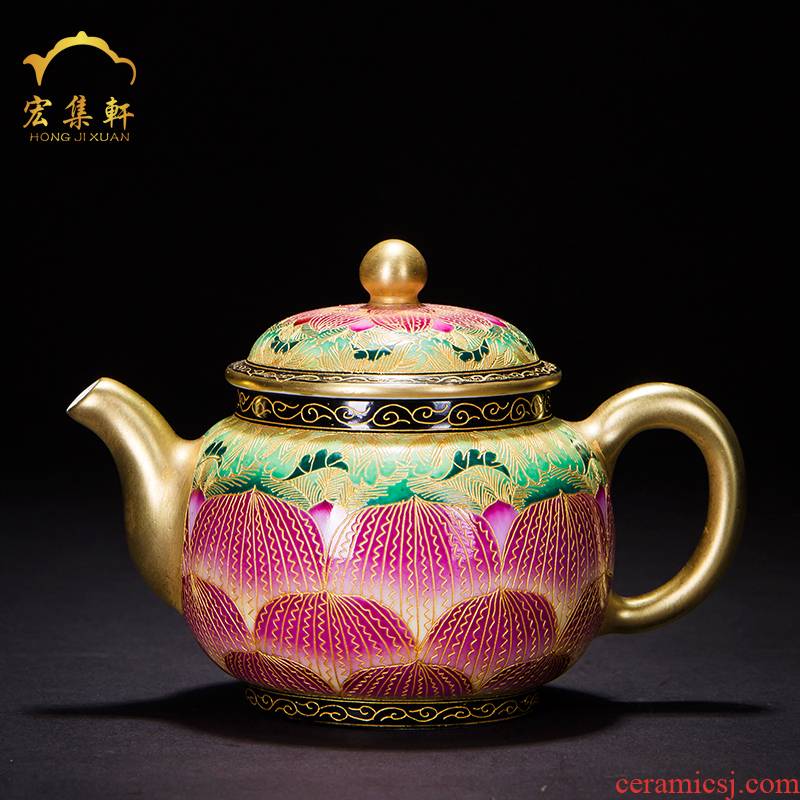 Teapot all hand kung fu tea set home tea exchanger with the ceramics jingdezhen wire inlay enamel color lotus little Teapot