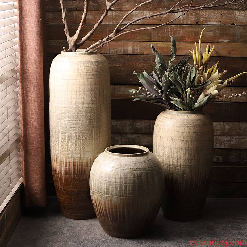 Retro modern landing big vases, ceramic flower pot courtyard garden pottery cylinder flower arranging contracted sitting room furnishing articles