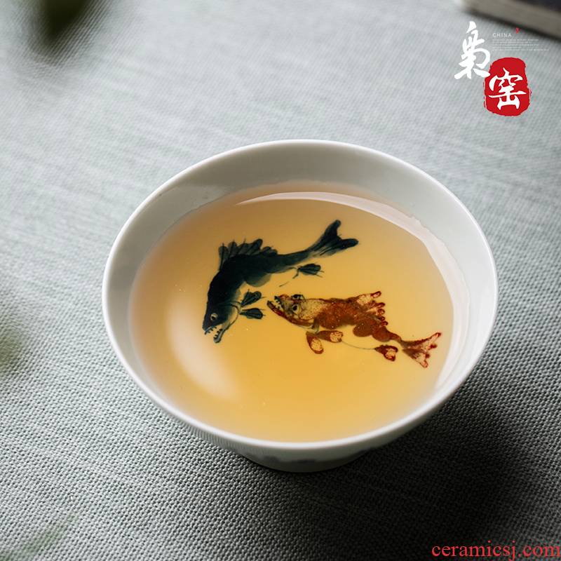 The Owl up jingdezhen hand sample tea cup tea kongfu master cup draw blue youligong footed cup double you