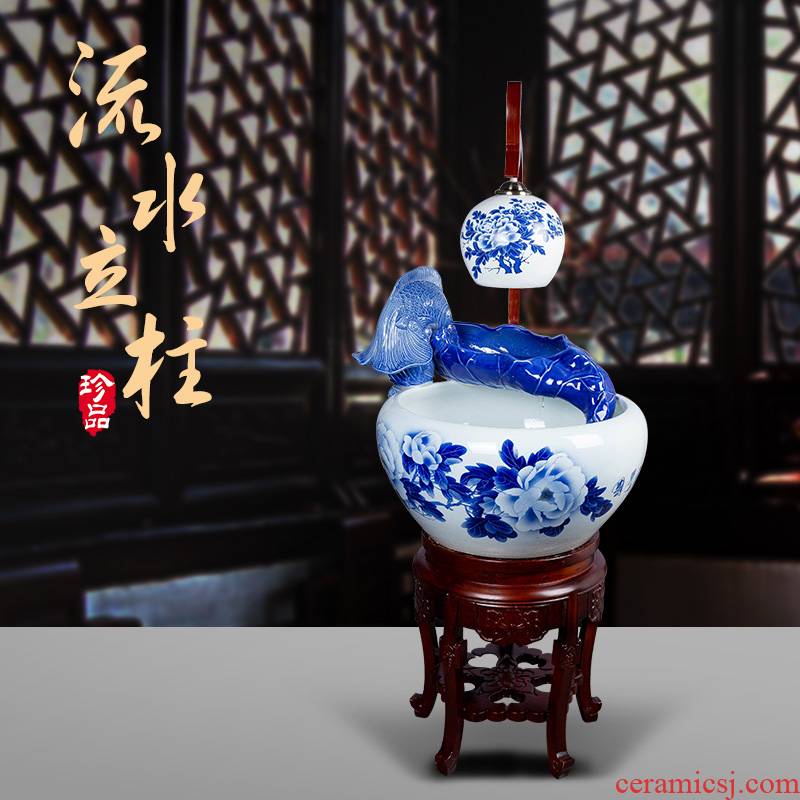 Jingdezhen ceramic aquarium water spray atomization with lamp filter tank goldfish bowl sitting room adornment small place