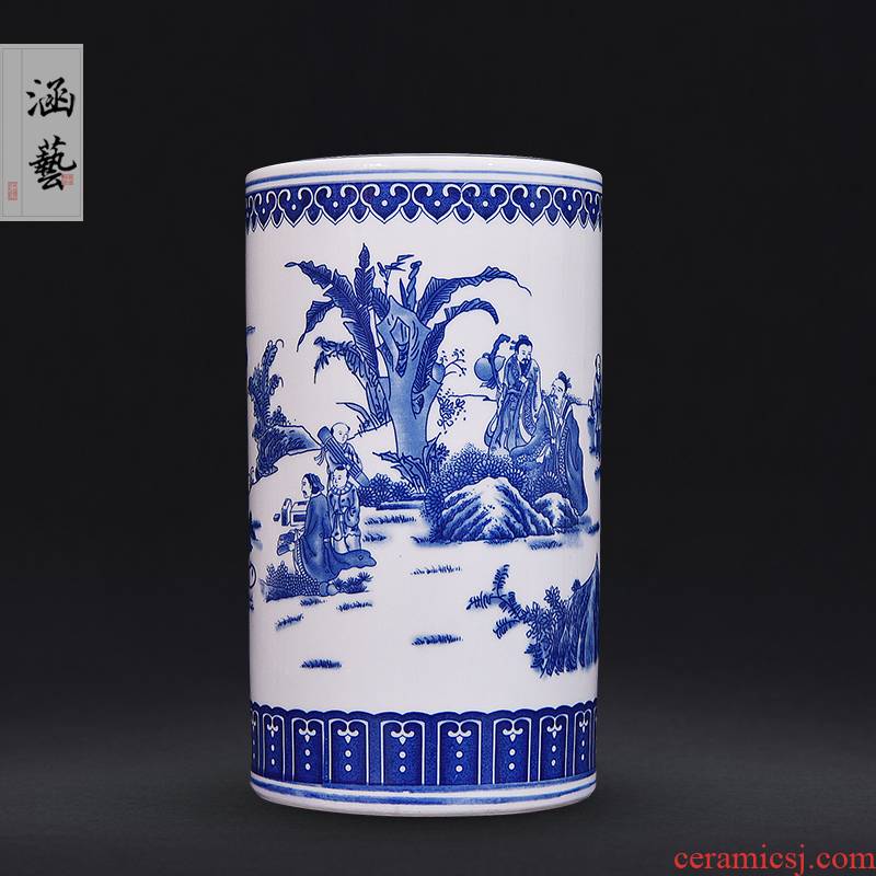 Jingdezhen blue and white ceramics xiangshan nine old straight bottle of new Chinese style furnishing articles sitting room porch decorate craft gift