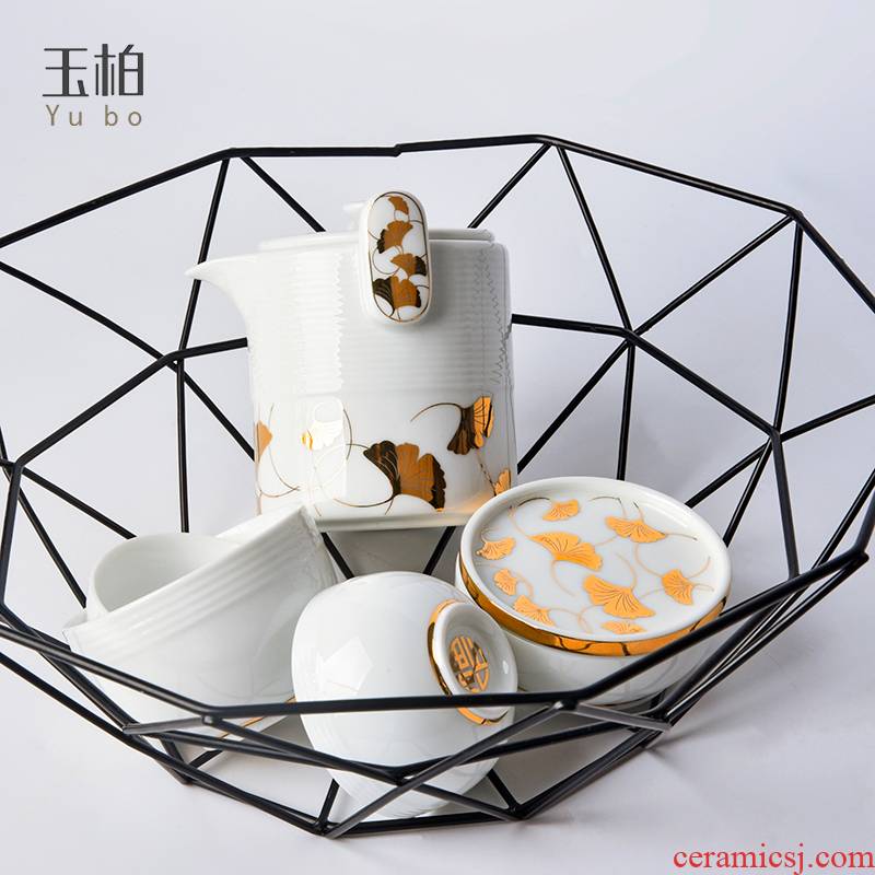 Jade BaiLingLong white porcelain work travel filtering the see a pot of three cups of tea cup set a happiness