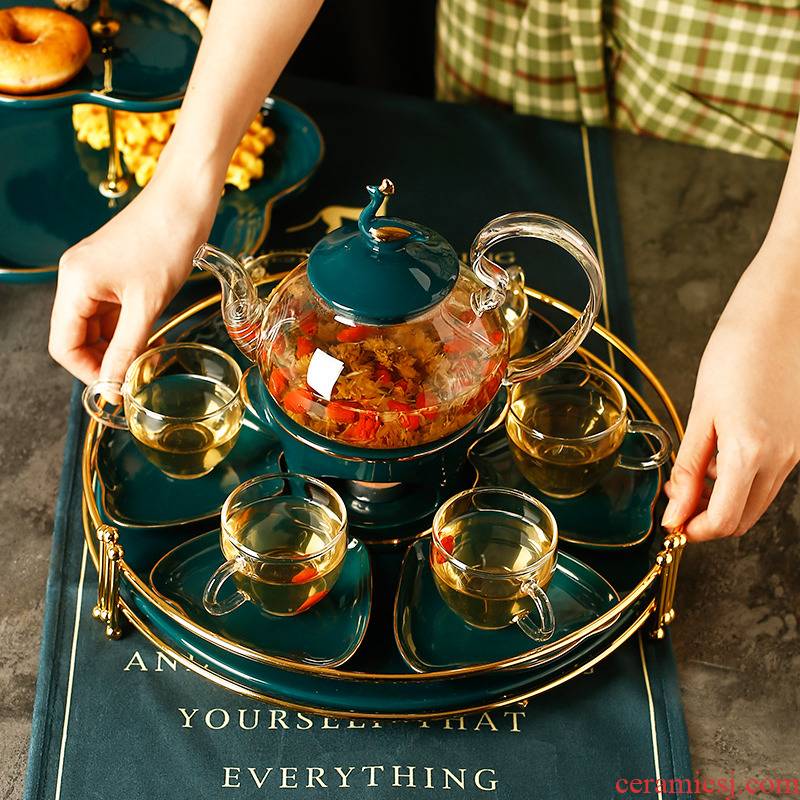 Pyrex cooking fruit tea ceramic teapot set European afternoon tea and tea set heating household candles