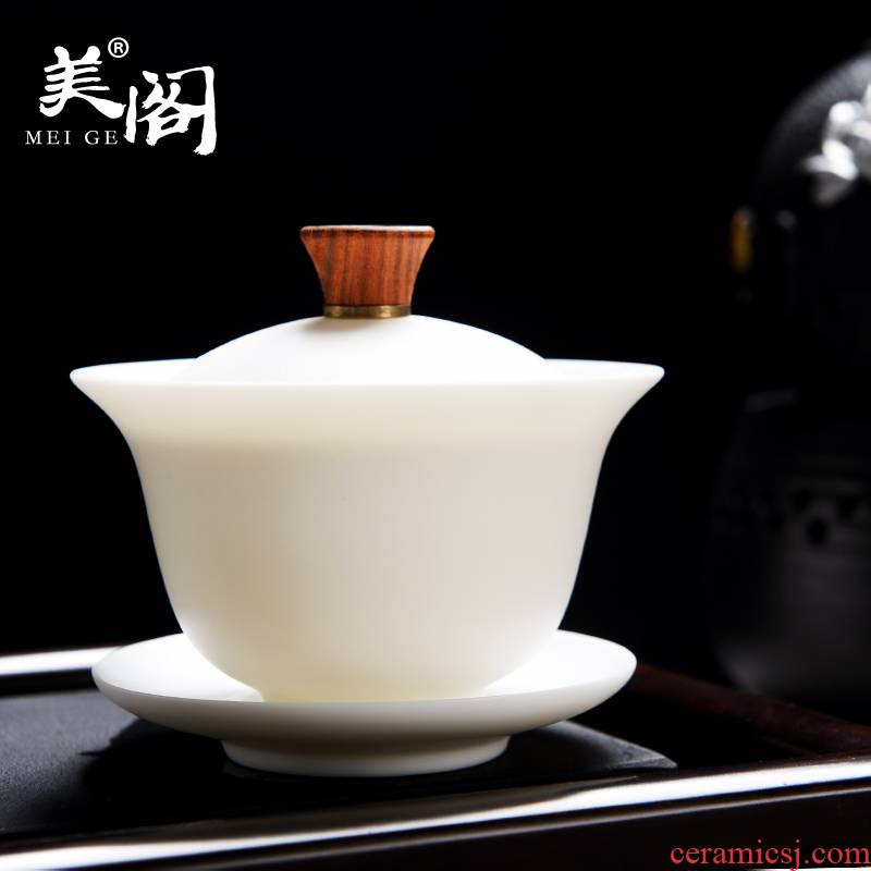 Beauty cabinet dehua white porcelain tureen large tea cups manual only three bowl bowl of kung fu suit household tea