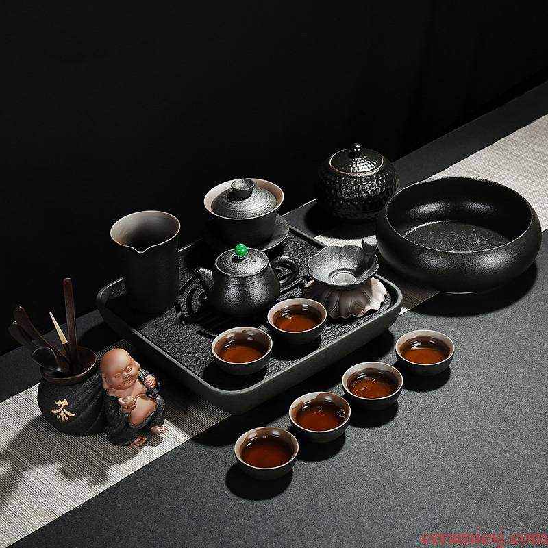 Japanese travel trumpet Shi Gan blister tray was suit kung fu tea sets of household contracted black pottery teapot tea cups