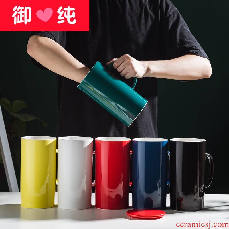 Large ceramic cup Large capacity with 1000 ml cover Large ceramic cup boy contracted fashion of literature and art