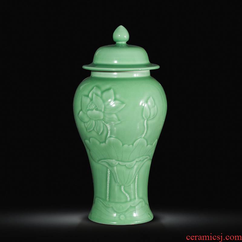 Jingdezhen ceramics antique vase manual carve shadow green rich ancient frame wine sitting room adornment home furnishing articles