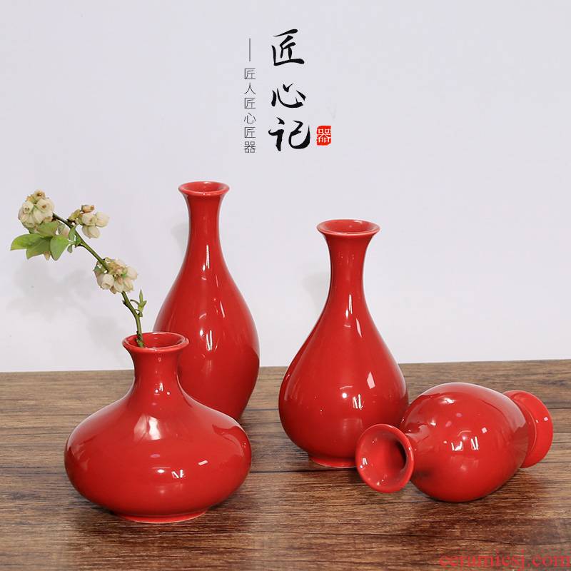 The new Chinese red porcelain vase sitting room place dry flower arranging flowers red flower implement way glass knot floret bottle for Buddha