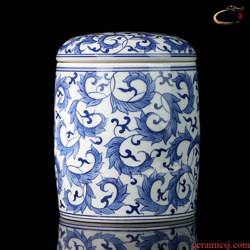 Beijing DE and auspicious jingdezhen blue and white leaf pure manual high pot of ceramic POTS awake receives gift POTS