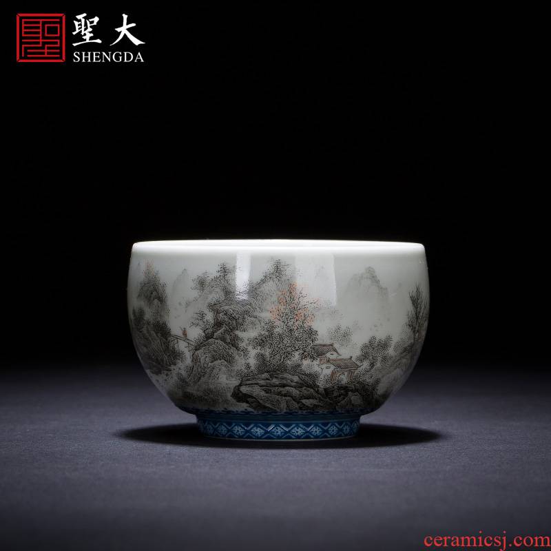 Holy big ceramic kung fu tea sample tea cup hand - made color ink landscape pan figure in the han river, cup of jingdezhen tea service master