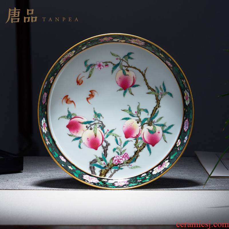 Archaize of jingdezhen porcelain live pot bearing fruit snacks disc yongzheng pastel peach peach five bats four furnishing articles