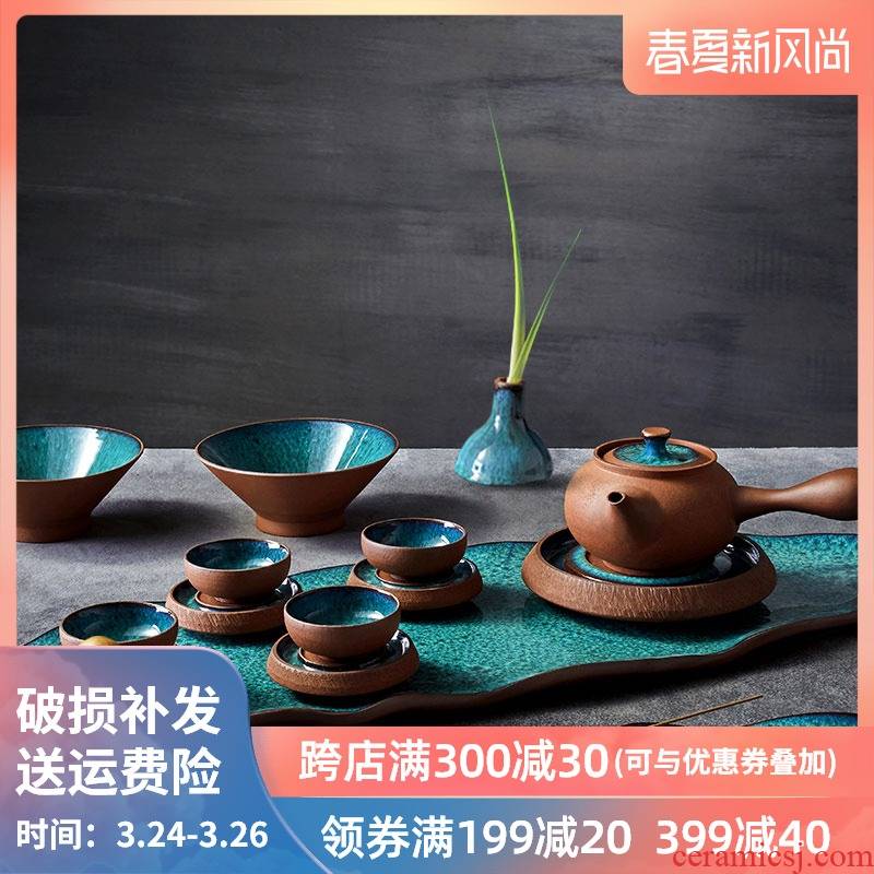 Gaochun ceramics fate zen yuquan 】 【 Japanese tea set purple sand teapot dry cup of a complete set of the work