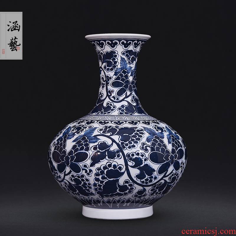 Jingdezhen blue and white ceramics bound branch pattern flat bottles of new Chinese style living room porch flower adornment handicraft furnishing articles