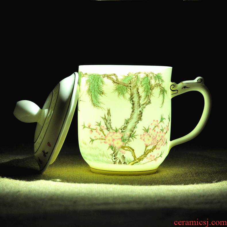 Jingdezhen ceramic mugs thin foetus office cup cup and take with cover glass tea cup package mail gift