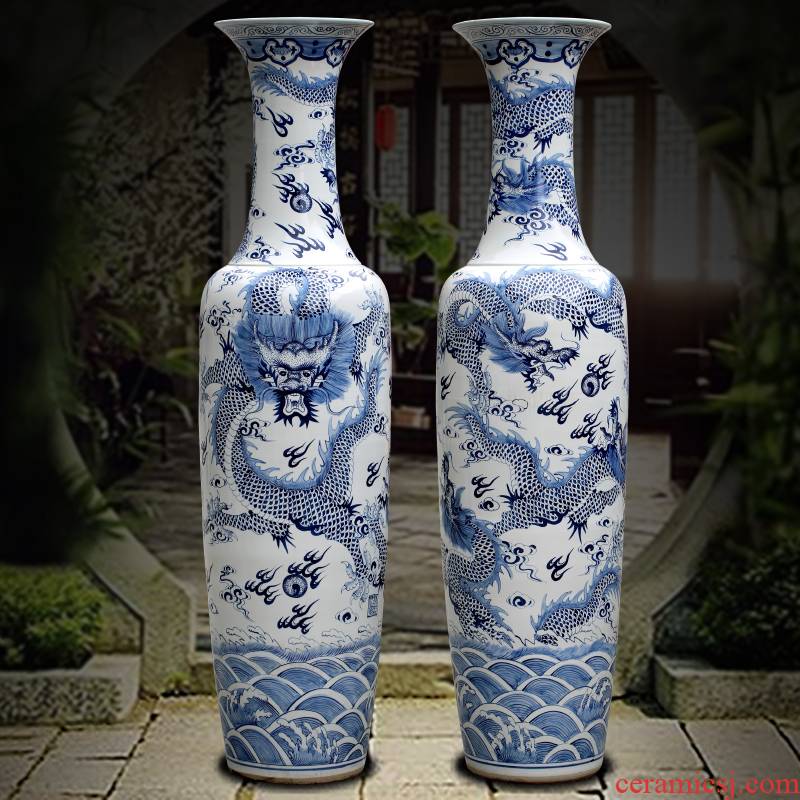 Jingdezhen ceramics dragon big sitting room be born blue and white porcelain vase furnishing articles company hotel opening gifts
