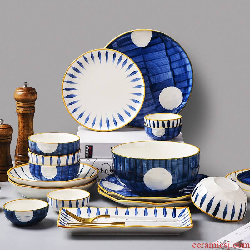 Red household combination plate Japanese dishes suit Chinese network ceramic dishes western - style food dish tray plates
