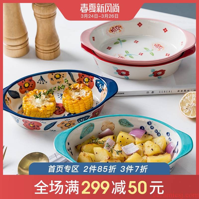 Cheese bread baked FanPan Japanese lovely ceramic ears for bowl dish plate of household microwave oven baking tray is special