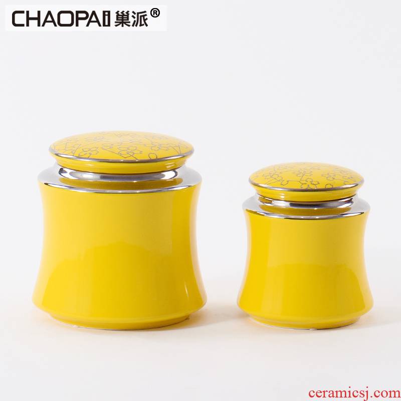 New Chinese style classic yellow ceramic pot is placed between example indoor rich ancient frame porch partition storage bottle decoration