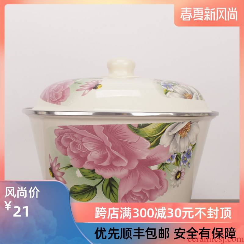 With cover With freight insurance 】 【 enamel enamel basin to vintage wash bowl of vegetable traditional lard bowl of soup pot