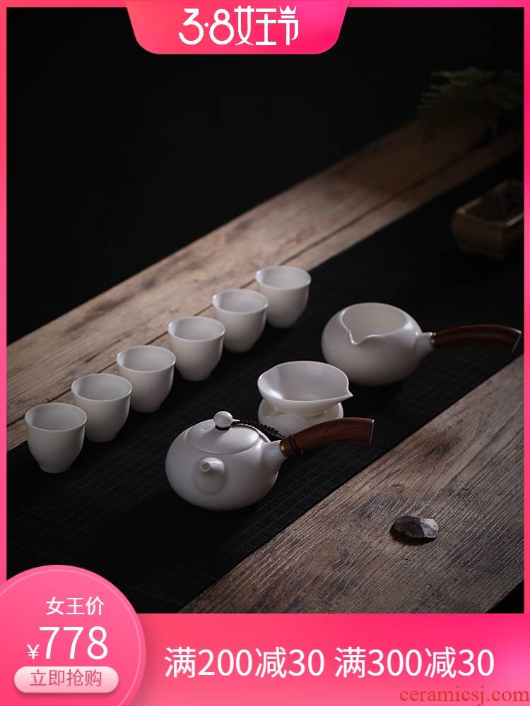 Jiangnan past China white porcelain tea set suit kung fu tea cup tea suet jade teapot 6 people