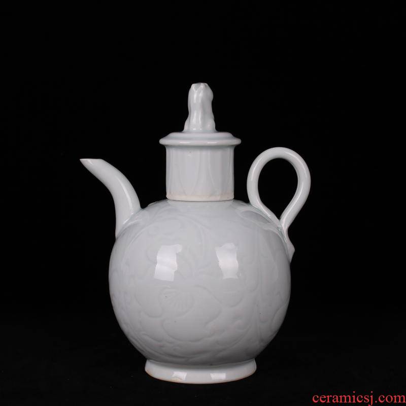 Jingdezhen ceramics imitation song dynasty style typeface left up green jade carved the teapot tea canister antique reproduction antique handicrafts