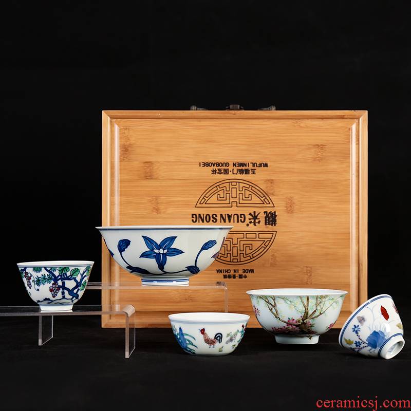 The View of song dynasty jingdezhen wufu YingMen national cup chicken archaize ceramic cylinder cup okra bowl cups set of sample tea cup