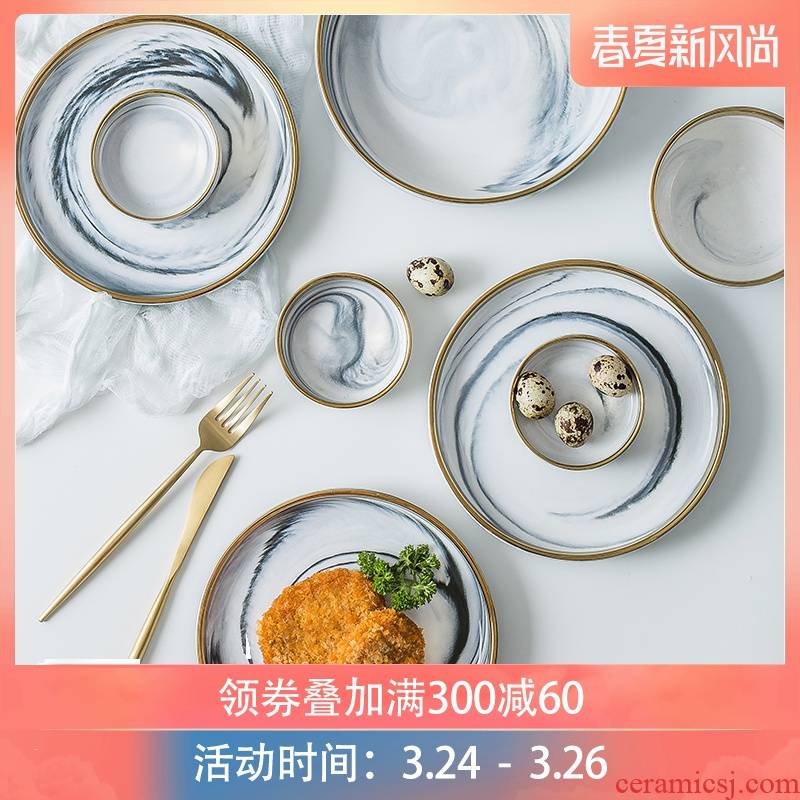 Northern wind marble ceramic tableware household rice bowl dish dish dish soup bowl creative dishes