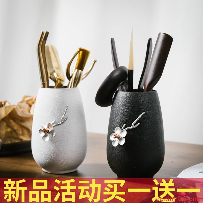 Ceramic tea six gentleman ebony kung fu tea sets accessories pure copper ChaGa tea spoon tea place of zero
