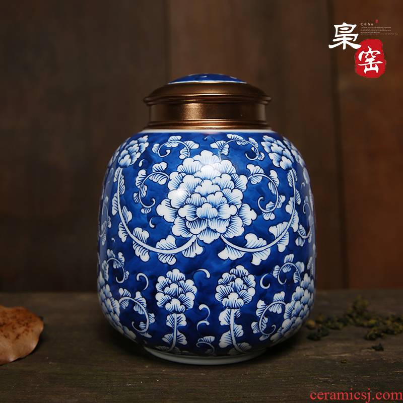 The Owl up jingdezhen large hand - made tieguanyin tea pot of blue and white porcelain ceramic vacuum sealed tank storage tanks