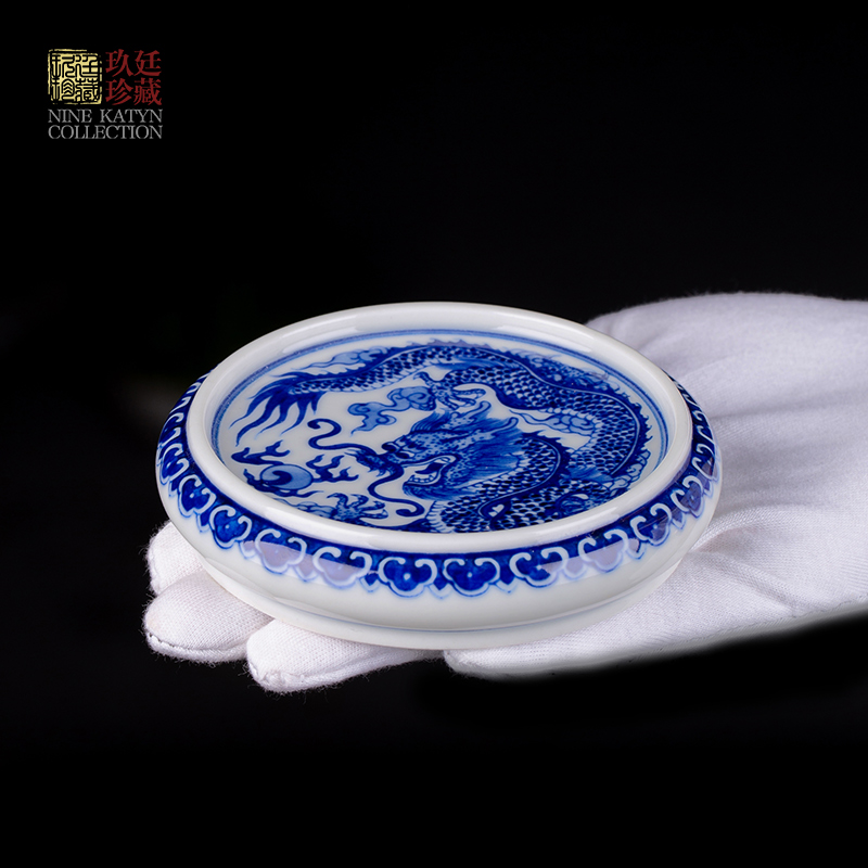 Nine at the blue and white dragon cover rear cover all hand antique jingdezhen ceramic kung fu tea accessories lid cup