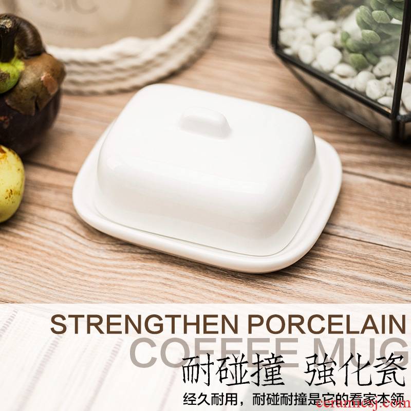 Yao hua white ceramic strengthening porcelain square ou with cover of pure butter dish butter dish western hotel tableware