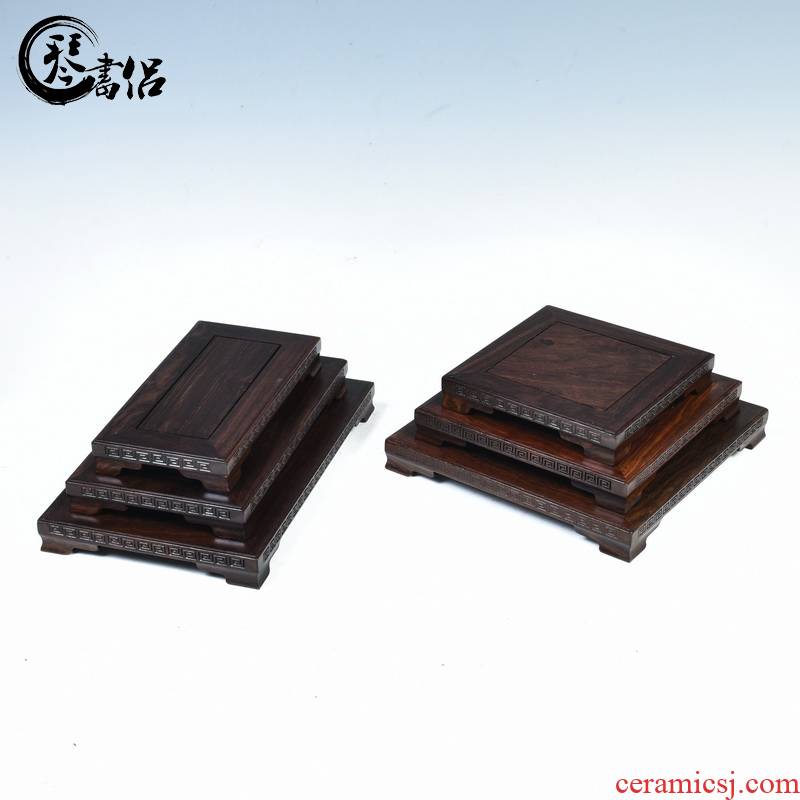 Ebony woodcarvings meander rectangle base small potted flower miniascape base base wood furnishing articles bracket square