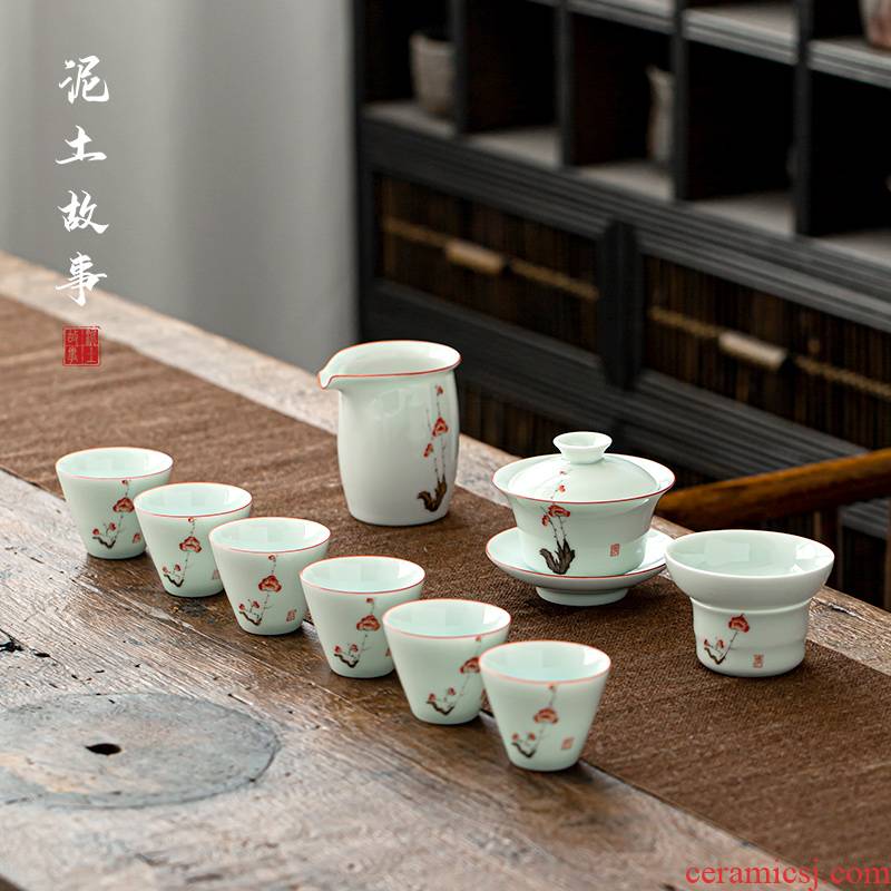 Earth story hand - made name plum shadow blue teapot teacup ceramic tea set gift box home office set tea service