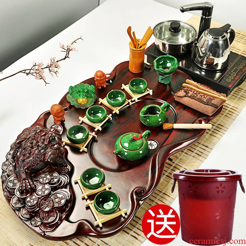 Hui, make ice crack tea set a complete set of celadon kung fu tea set four unity induction cooker technology wood tea tray