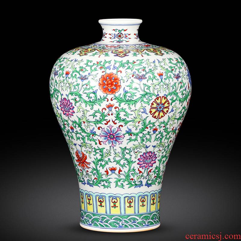 Jingdezhen ceramics vase furnishing articles imitation yongzheng hand - made color bucket mei bottles of Chinese style household adornment archaize sitting room
