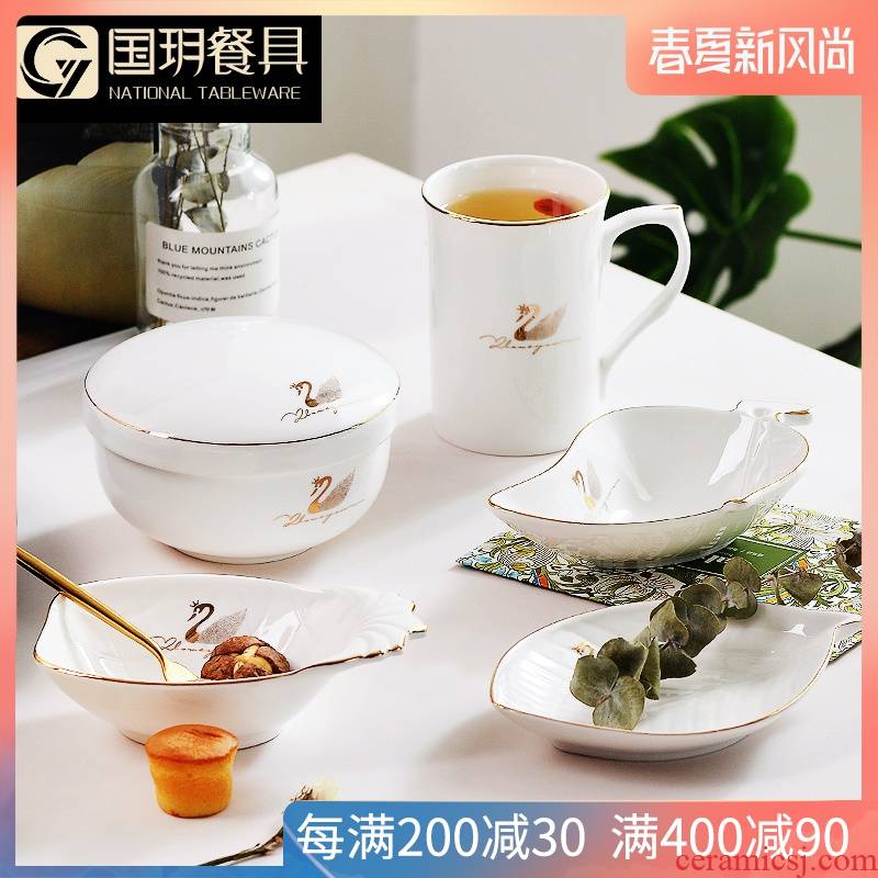 Tangshan ipads porcelain tableware creative sets of household 9 dishes snack dish the cups back to gift box suit for breakfast