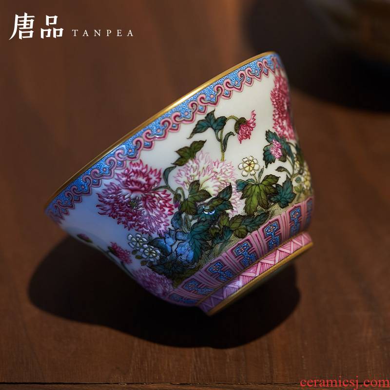 Tang Pin enamel enamel poppy count cup manually ruyi flowers large cups of jingdezhen ceramic masters cup