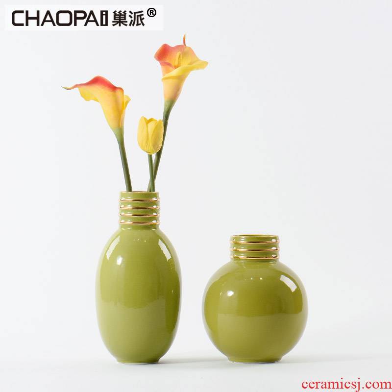 The Rural style style green ceramic flower vases furnishing articles I and contracted sitting room TV cabinet dry flower ornaments