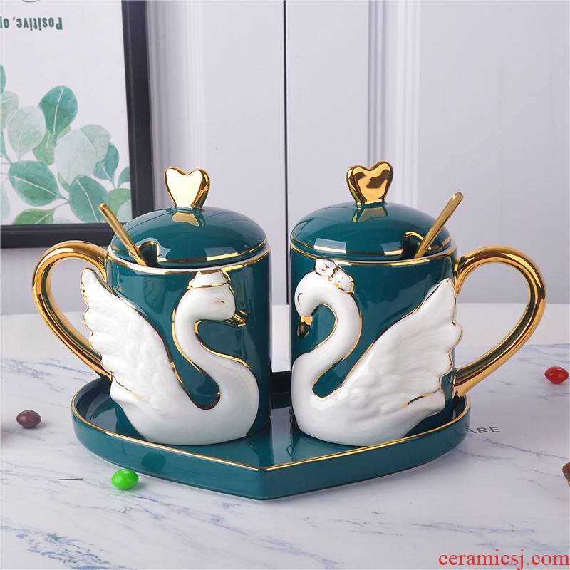 Jingdezhen ceramic cups porcelain cup couples for a cup of tea cup with mixing spoon set a wedding gift