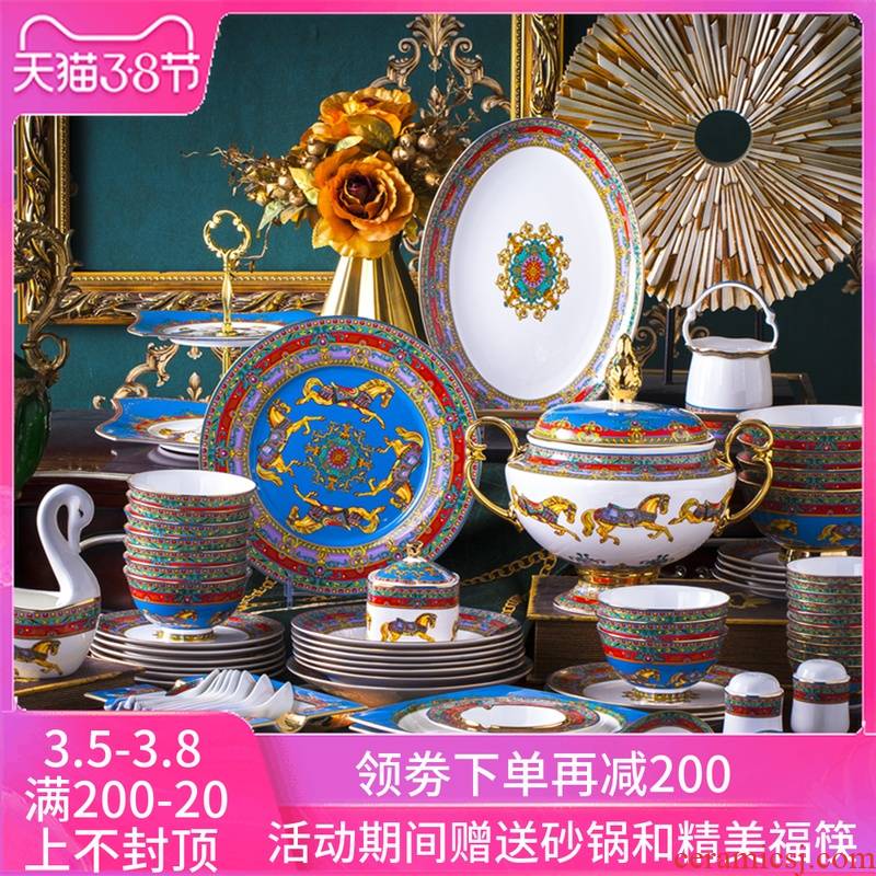 Hermes ipads porcelain tableware high - class European - style dishes suit household combination of jingdezhen ceramic bowl of wedding gifts