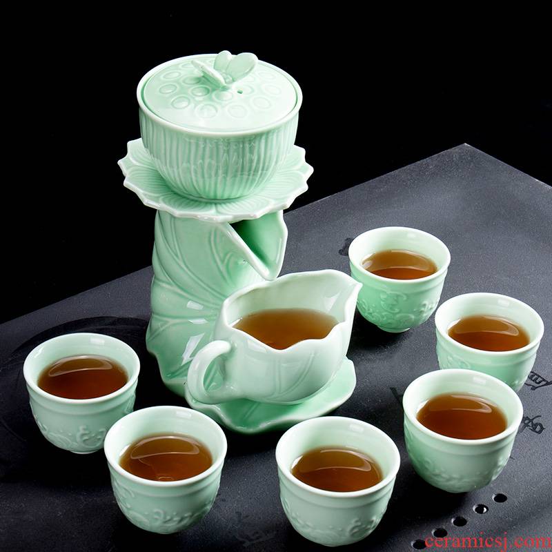 Jane qualitative celadon creative suit of a complete set of lazy graphite semi - automatic tea set all household contracted teapot teacup